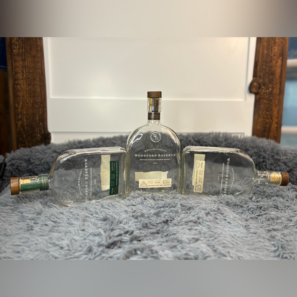 Woodford Reserve Empty Bottles Lot of 3 Glass 750mL & 1L DIY Bar Decor Craft